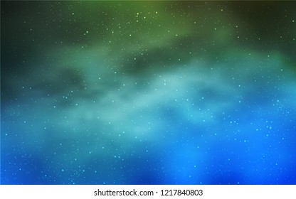 Light Blue, Green vector template with space stars. Glitter abstract illustration with colorful cosmic stars. Pattern for astronomy websites.