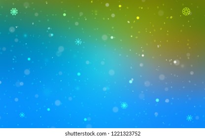 Light Blue, Green vector template with ice snowflakes. Glitter abstract illustration with crystals of ice. New year design for your business advert.