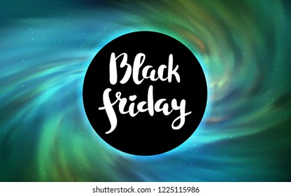 Light Blue, Green vector template with a black hole, space. Colorful black hole with shining night sky stars. Black Friday design for ads, commercials.