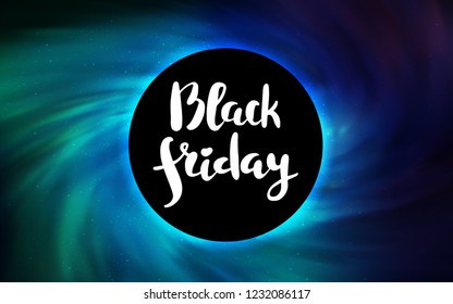 Light Blue, Green vector template with a black hole, space. Gradient colorful illustration with a black hole, stars. Backdrop for ads, leaflets of Black Friday.