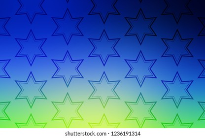 Light Blue, Green vector template with sky stars. Stars on blurred abstract background with gradient. Template for sell phone backgrounds.