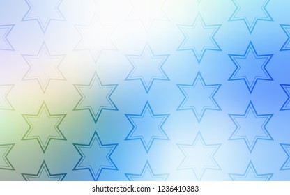 Light Blue, Green vector template with sky stars. Blurred decorative design in simple style with stars. Pattern for wrapping gifts.