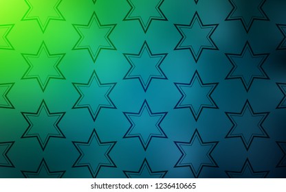 Light Blue, Green vector template with sky stars. Shining colored illustration with stars. Pattern for new year ad, booklets.