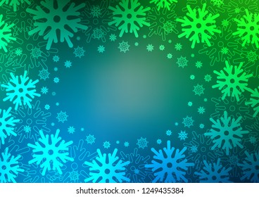 Light Blue, Green vector template with ice snowflakes. Modern geometrical abstract illustration with crystals of ice. The template can be used as a new year background.