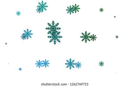 Light Blue, Green vector template with ice snowflakes. Decorative shining illustration with snow on abstract template. New year design for your business advert.