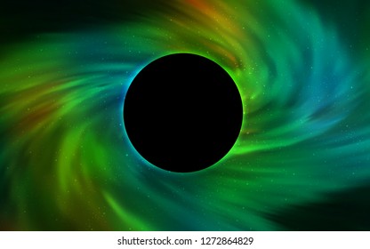 Light Blue, Green vector template with a black hole, space. Gradient colorful illustration with a black hole, stars. Backdrop for super sales on Black Friday.