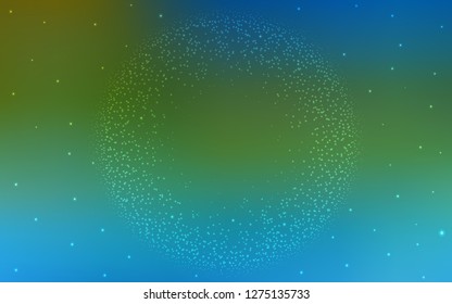 Light Blue, Green vector template with space stars. Shining illustration with sky stars on abstract template. Pattern for futuristic ad, booklets.