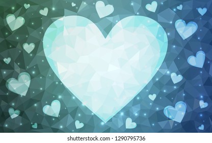 Light Blue, Green vector  template with doodle hearts. Decorative shining illustration with hearts on abstract template. Pattern for valentine's ad, booklets.