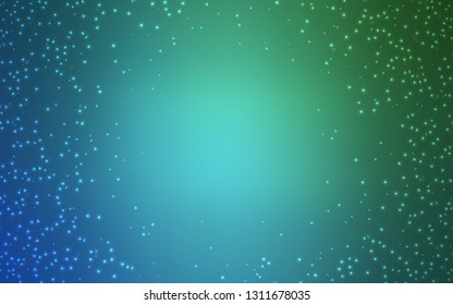 Light Blue, Green vector template with space stars. Space stars on blurred abstract background with gradient. Pattern for futuristic ad, booklets.