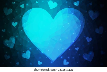 Light Blue, Green vector  template with doodle hearts. Glitter abstract illustration with colorful hearts in romantic style. Design for ad, poster, banner of Valentine Day.