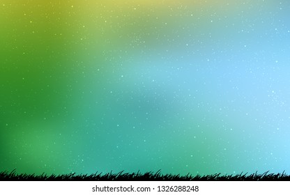 Light Blue, Green vector template with space stars. Shining colored illustration with bright astronomical stars. Template for cosmic backgrounds.