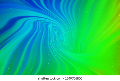 Light Blue, Green vector template with space stars. Glitter abstract illustration with colorful cosmic stars. Smart design for your business advert.