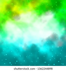 Light Blue, Green vector template with neon stars. Blur decorative design in simple style with stars. Best design for your ad, poster, banner.