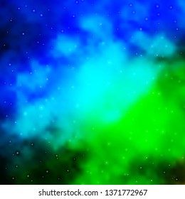Light Blue, Green vector template with neon stars. Decorative illustration with stars on abstract template. Pattern for new year ad, booklets.