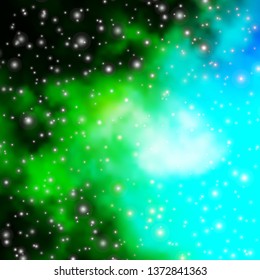 Light Blue, Green vector template with neon stars. Colorful illustration with abstract gradient stars. Theme for cell phones.