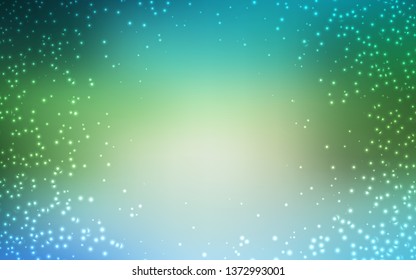 Light Blue, Green vector template with space stars. Glitter abstract illustration with colorful cosmic stars. Best design for your ad, poster, banner.
