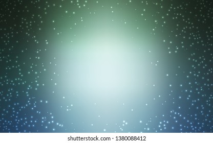 Light Blue, Green vector template with space stars. Glitter abstract illustration with colorful cosmic stars. Best design for your ad, poster, banner.