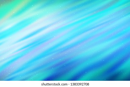 Light Blue, Green vector template with space stars. Glitter abstract illustration with colorful cosmic stars. Pattern for futuristic ad, booklets.