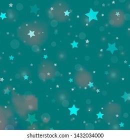 Light Blue, Green vector template with circles, stars. Illustration with set of colorful abstract spheres, stars. Texture for window blinds, curtains.
