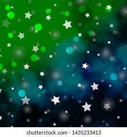 Light Blue, Green vector template with circles, stars. Abstract illustration with colorful shapes of circles, stars. Pattern for design of fabric, wallpapers.