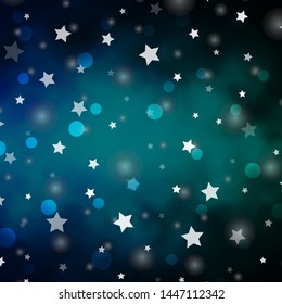 Light Blue, Green vector template with circles, stars. Illustration with set of colorful abstract spheres, stars. Design for textile, fabric, wallpapers.