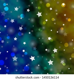 Light Blue, Green vector template with circles, stars. Abstract illustration with colorful shapes of circles, stars. Texture for window blinds, curtains.