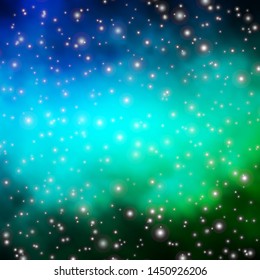 Light Blue, Green vector template with neon stars. Colorful illustration with abstract gradient stars. Best design for your ad, poster, banner.