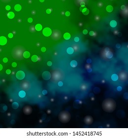 Light Blue, Green vector template with circles, stars. Illustration with set of colorful abstract spheres, stars. Pattern for business ads.
