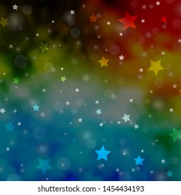 Light Blue, Green vector template with circles, stars. Abstract illustration with colorful spots, stars. Design for wallpaper, fabric makers.