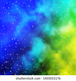 Light Blue, Green vector template with neon stars. Decorative illustration with stars on abstract template. Best design for your ad, poster, banner.