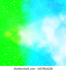 Light Blue, Green vector template with neon stars. Shining colorful illustration with small and big stars. Best design for your ad, poster, banner.