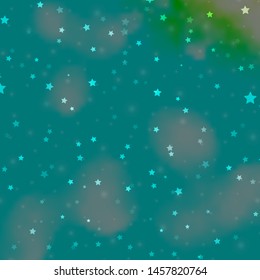Light Blue, Green vector template with neon stars. Decorative illustration with stars on abstract template. Theme for cell phones.