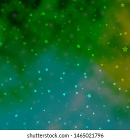 Light Blue, Green vector template with neon stars. Colorful illustration in abstract style with gradient stars. Theme for cell phones.