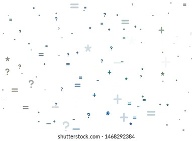 Light Blue, Green vector template with math simbols. Colored mathematic signs with gradient on white background. Template for landing page of typography.