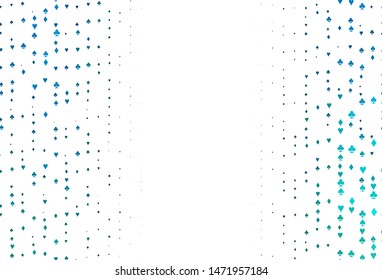 Light Blue, Green vector template with poker symbols. Colored illustration with hearts, spades, clubs, diamonds. Pattern for booklets, leaflets of gambling houses.