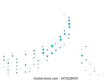 Light Blue, Green vector template with poker symbols. Blurred decorative design of hearts, spades, clubs, diamonds. Pattern for booklets, leaflets of gambling houses.