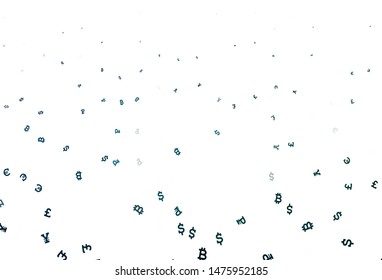 Light Blue, Green vector template with currency. Colored symbols of currency on white background. Pattern for financial, investment websites.