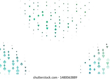 Light Blue, Green vector template with poker symbols. Glitter abstract sketch with isolated symbols of playing cards. Pattern for booklets, leaflets of gambling houses.