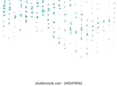 Light Blue, Green vector template with math simbols. Illustration with Numeral symbols on abstract template. Best design for your math college.