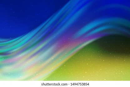 Light Blue, Green vector template with space stars. Glitter abstract illustration with colorful cosmic stars. Pattern for astronomy websites.