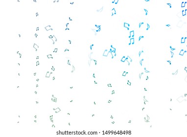 Light Blue, Green vector template with musical symbols. Isolated colorful music keys on abstract background. Pattern for festival leaflets.
