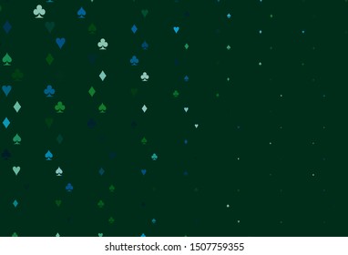 Light Blue, Green vector template with poker symbols. Blurred decorative design of hearts, spades, clubs, diamonds. Pattern for leaflets of poker games, events.