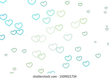 Light Blue, Green vector template with doodle hearts. Decorative shining illustration with hearts on abstract template. Design for ad, poster, banner of Valentine Day.
