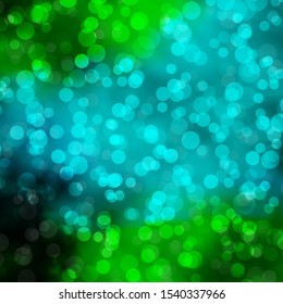 Light Blue, Green vector template with circles. Abstract decorative design in gradient style with bubbles. Pattern for websites.