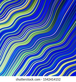 Light Blue, Green vector template with wry lines. Colorful geometric sample with gradient curves.  Pattern for websites, landing pages.