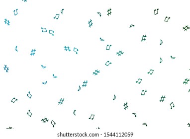 Light Blue, Green vector template with musical symbols. Shining illustration of colorful gradient music notes. Template for fasion magazines.