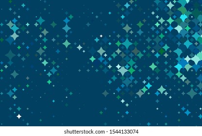 Light Blue, Green vector template with sky stars. Glitter abstract illustration with colored stars. The template can be used as a background.