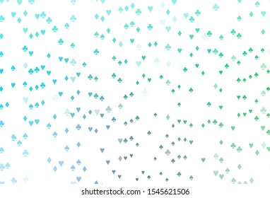 Light Blue, Green vector template with poker symbols. Shining illustration with hearts, spades, clubs, diamonds. Pattern for ads of parties, events in Vegas.