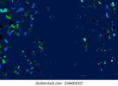 Light Blue, Green vector template with memphis shapes. Colorful chaotic forms with gradient in modern style. Modern design for your business card.