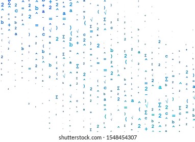 Light Blue, Green vector template with math symbols. Blurred design in simple style with collection of numerals. Pattern for ads, poster, banner of books.